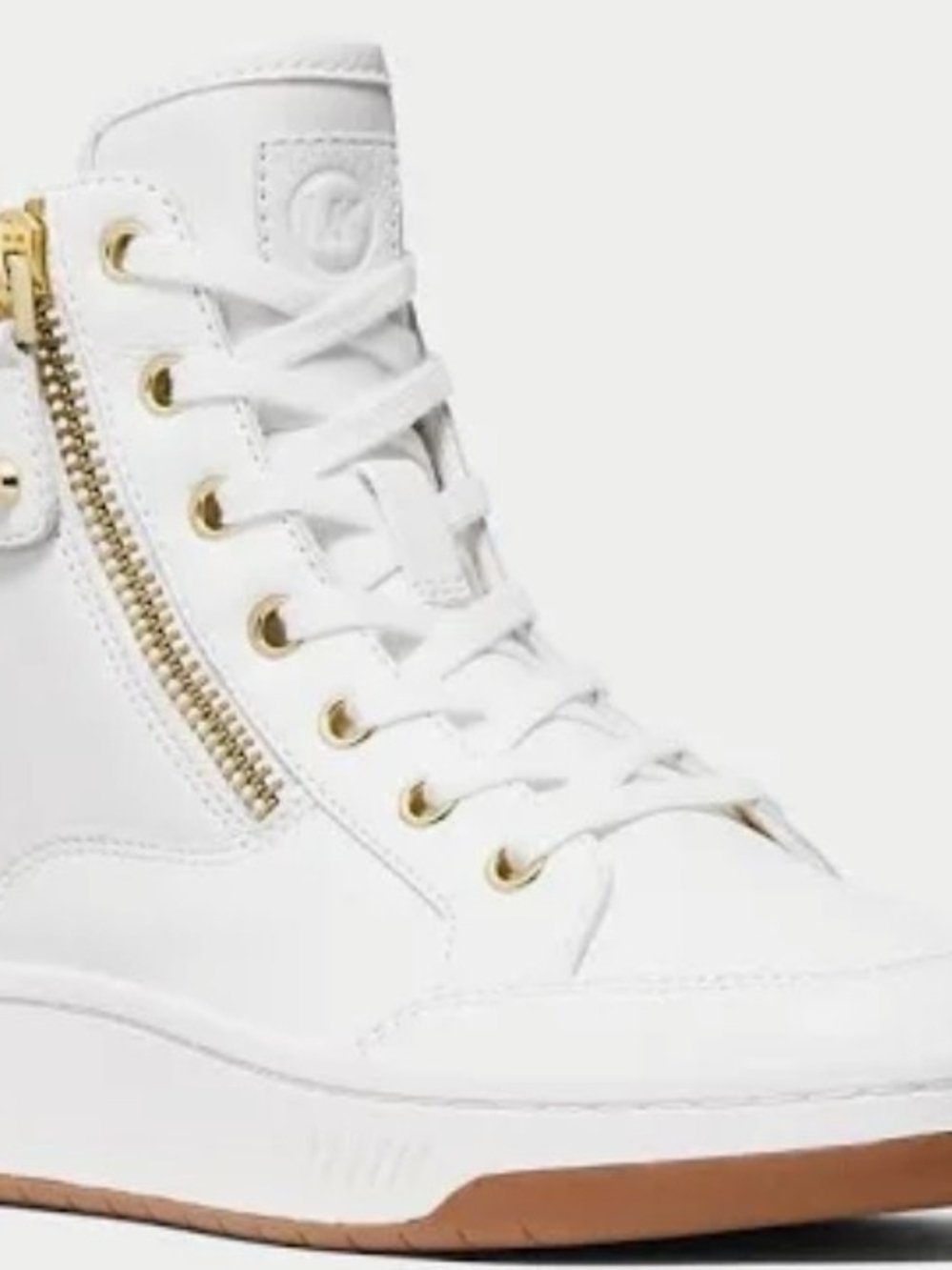 MK White High-Top Sneaker with Gold Zip & Eyelets Sz 9M